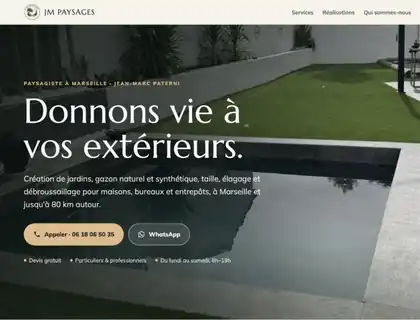 The home page of the JM Paysages website